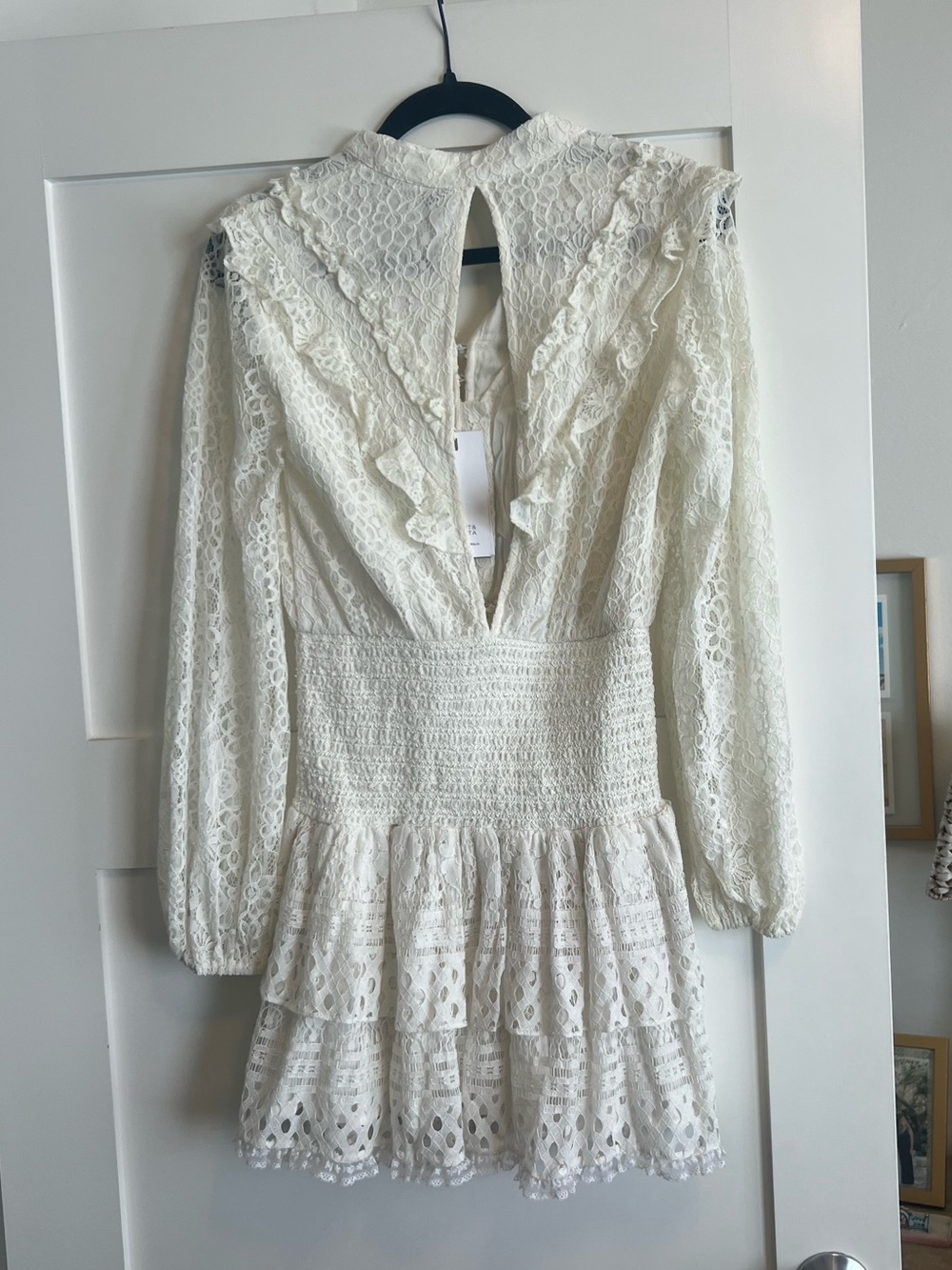 NWT HEMANT & NANDITA White Lace Long-Sleeve Mini Dress - Picture 4 of 7